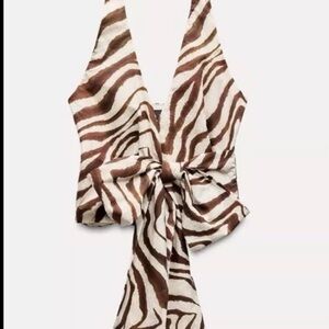 Zara Brown and Cream Zebra Print Blouse